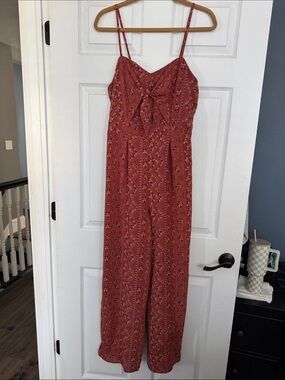 Rust Floral Tie-Front Spaghetti Strap Jumpsuit med/large